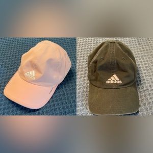2 Adidas Hats. Aeroready light pink hat and green Dad baseball cap